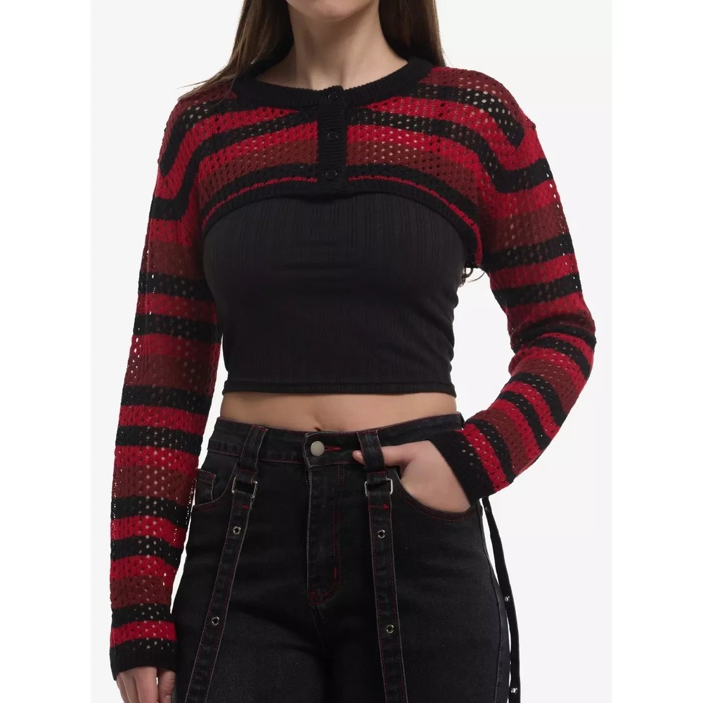 Hot Topic Black & Red Stripe Womens Knit Shrug Size XL
